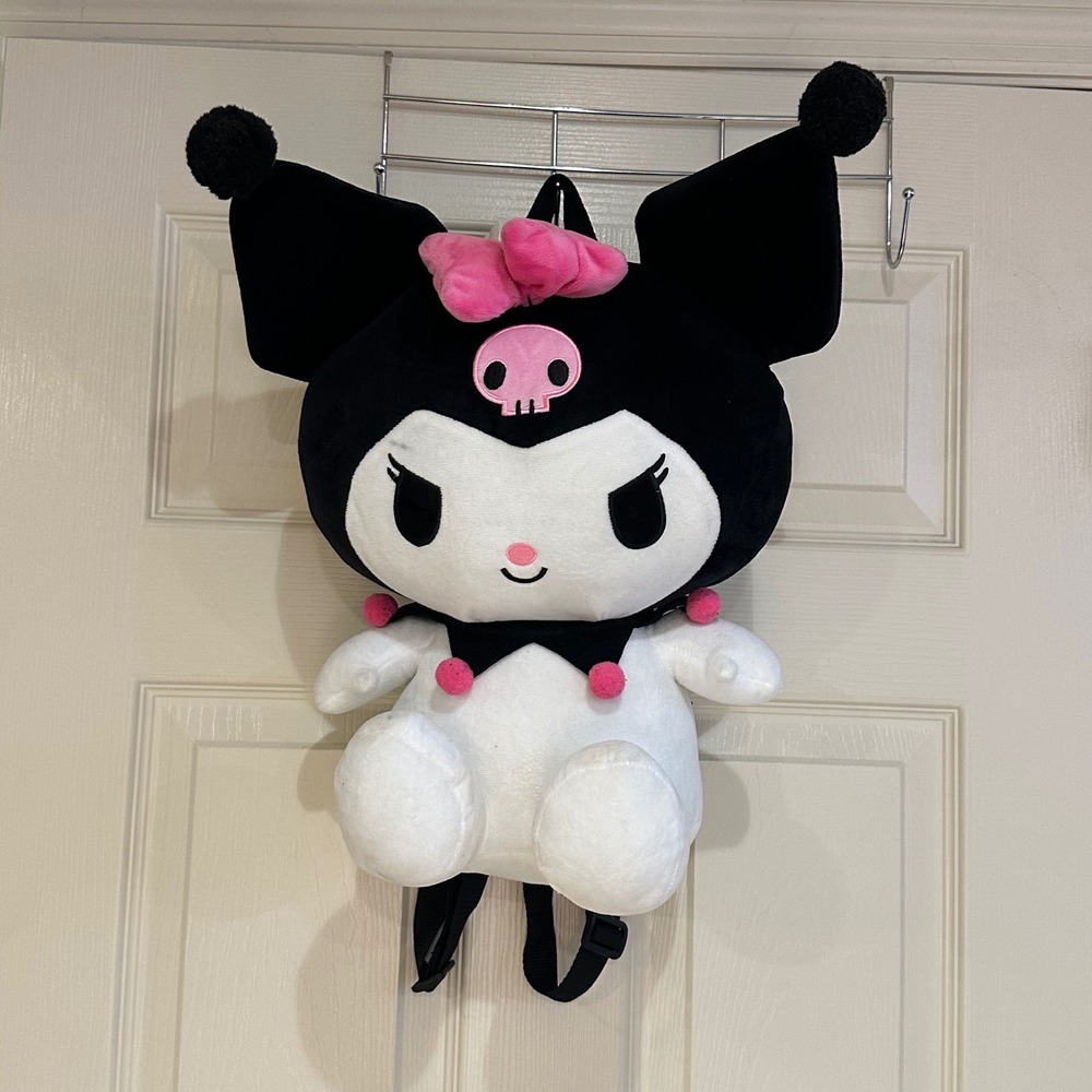 Sanrio Kuromi Plush Backpack Black White Pink Skull Kawaii 19 Inch NWT Smudge